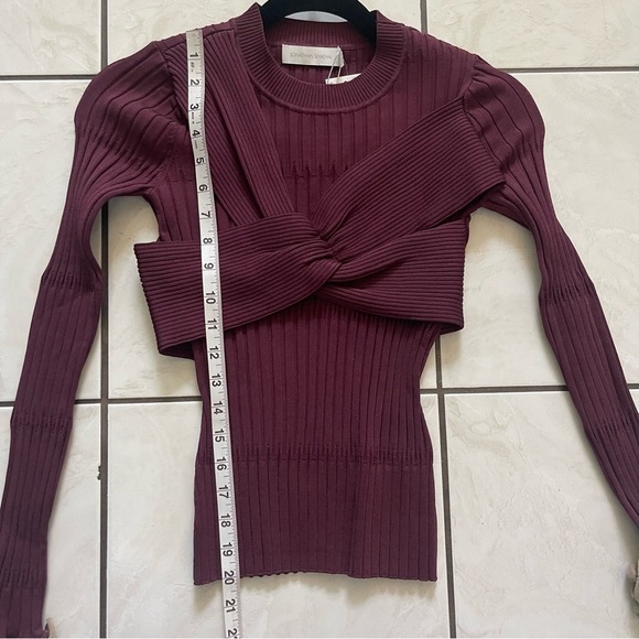 NEW JONATHAN SIMKHAI Nolan Top Twist Bow Long Sleeve Wine Merlot Size S - Picture 12 of 15